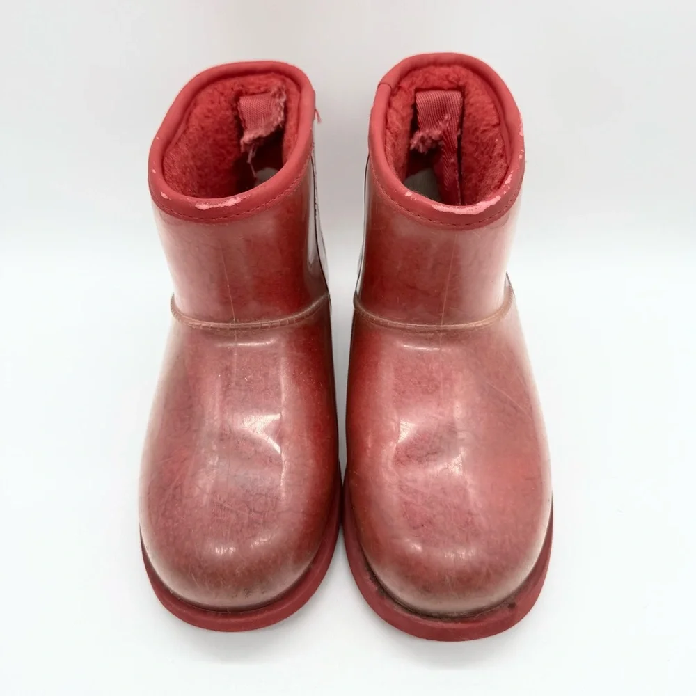 UGG‎ Classic Clear Mini Shearling Lined Rubber Boots Samba Red Size 3 Y2K Winter
